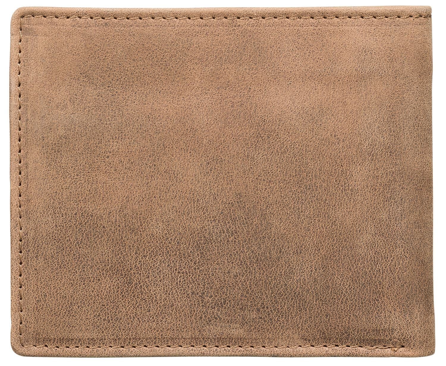 Red Baron Geldbörse Geldbeutel Leder Braun RB-WT-004-05, Kreditkartenfächer, Münzfach mit Druckknopf