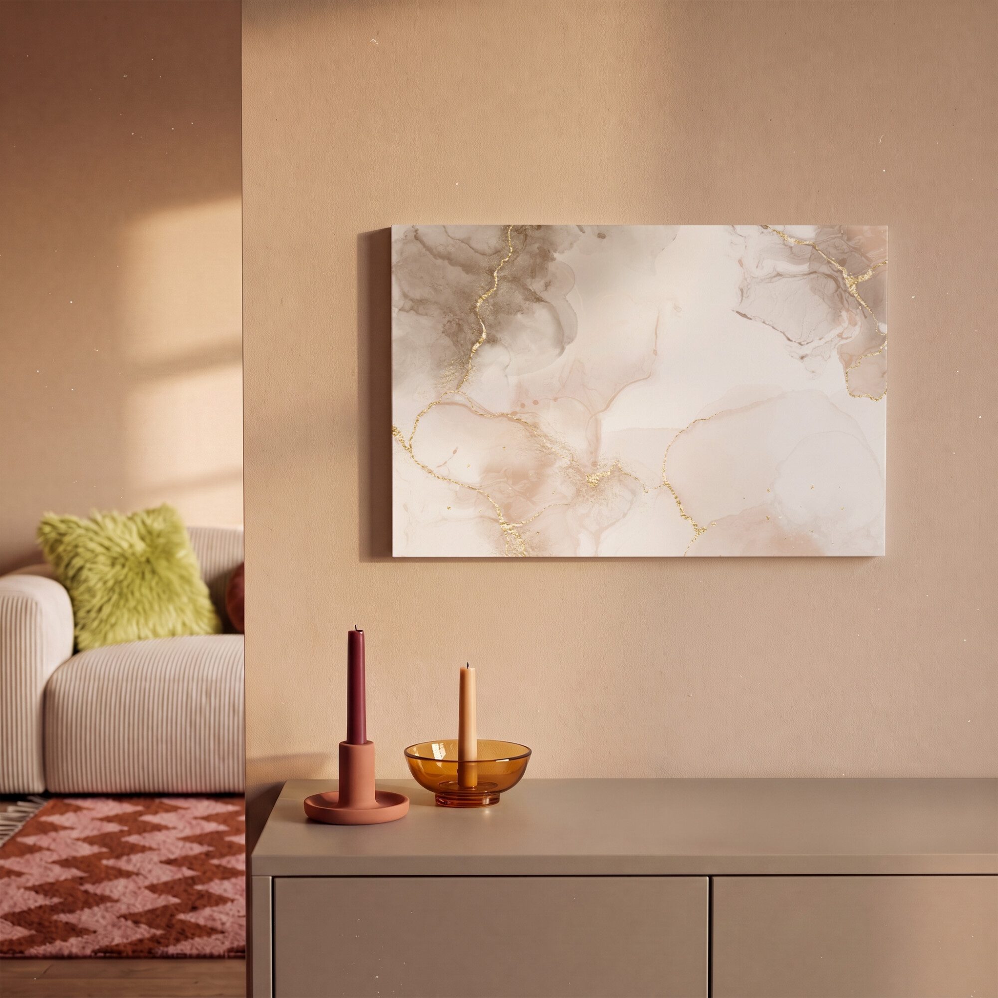 OneMillionCanvasses® Leinwandbild Marmor - Braun - Golden, Fotodruck (1 St), Leinwand Bilder Klein, Wand Dekoration Aesthetic 30x20 cm – Bild 2 von 5