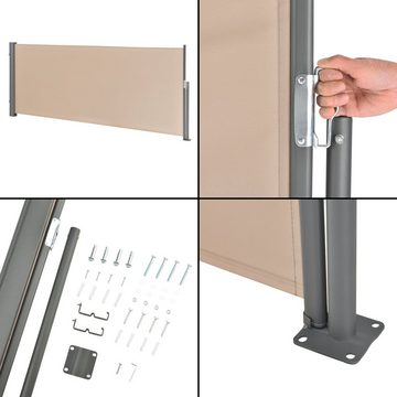 pro.tec Seitenarmmarkise »Montijo« Sichtschutz 100 x 300 cm Windschutz Sandfarben / Beige