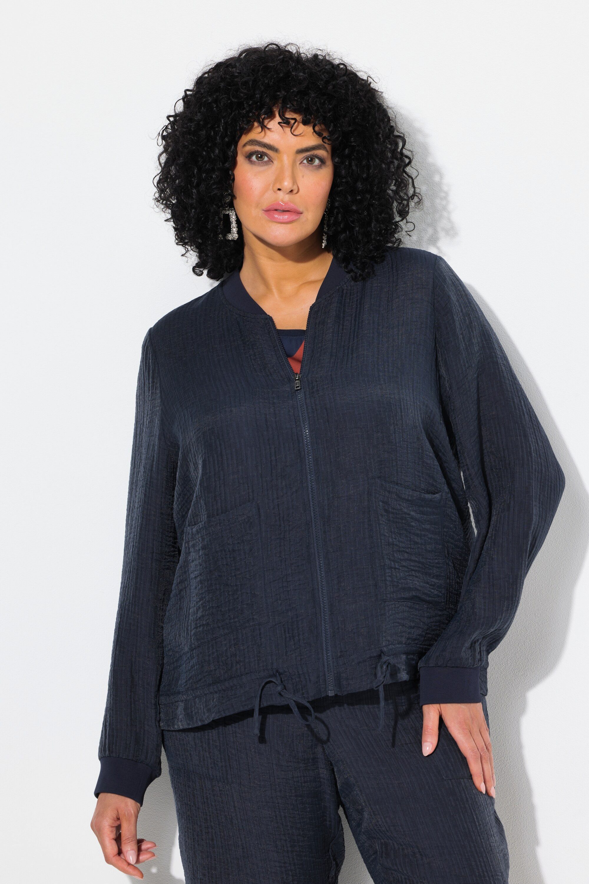 Ulla Popken Kurzjacke Blouson Tunnelzug Collegekragen günstig online kaufen