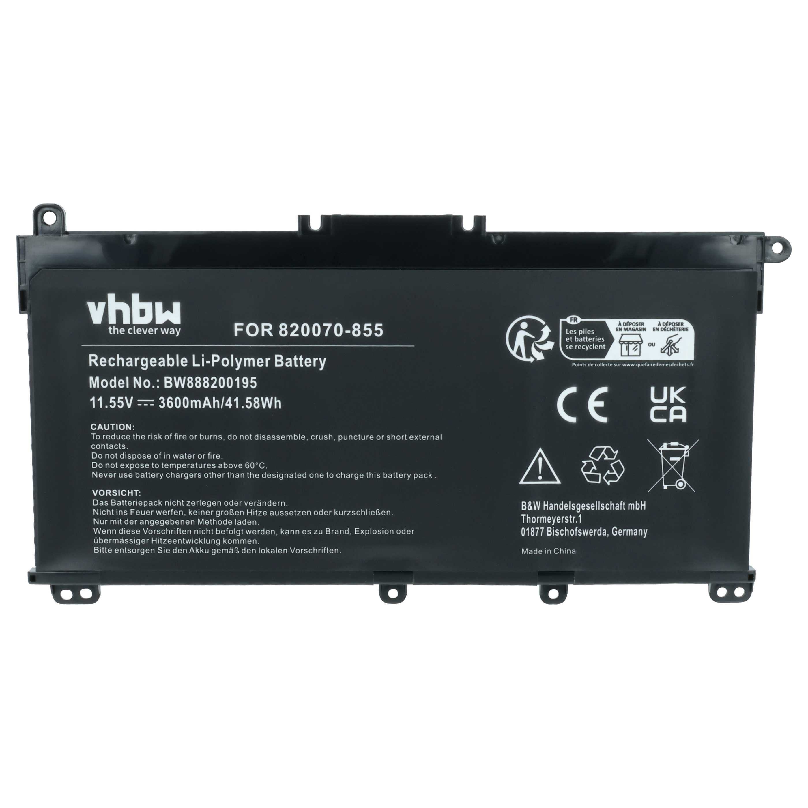 vhbw Akku passend für HP Pavilion 14-BF123UR, 14-BF140TX, 14-BF145TX, Laptop-Akku Akku Li-Ion 3600 mAh (11,55 V, 1 St), Leistungsfähiger Austausch-Akku für Notebook, Wiederaufladbar, Jede