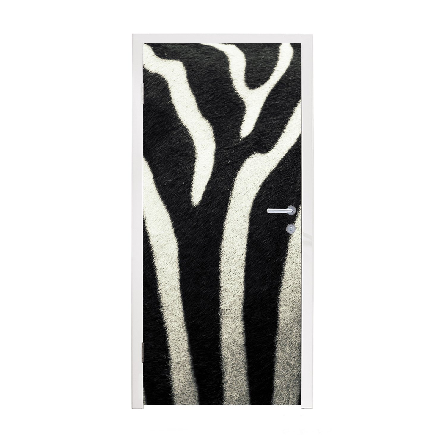MuchoWow Türtapete Tiermuster - Zebra - Schwarz - Weiß, Matt, bedruckt, (1 St), Fototapete für Tür, Türaufkleber, 75x205 cm