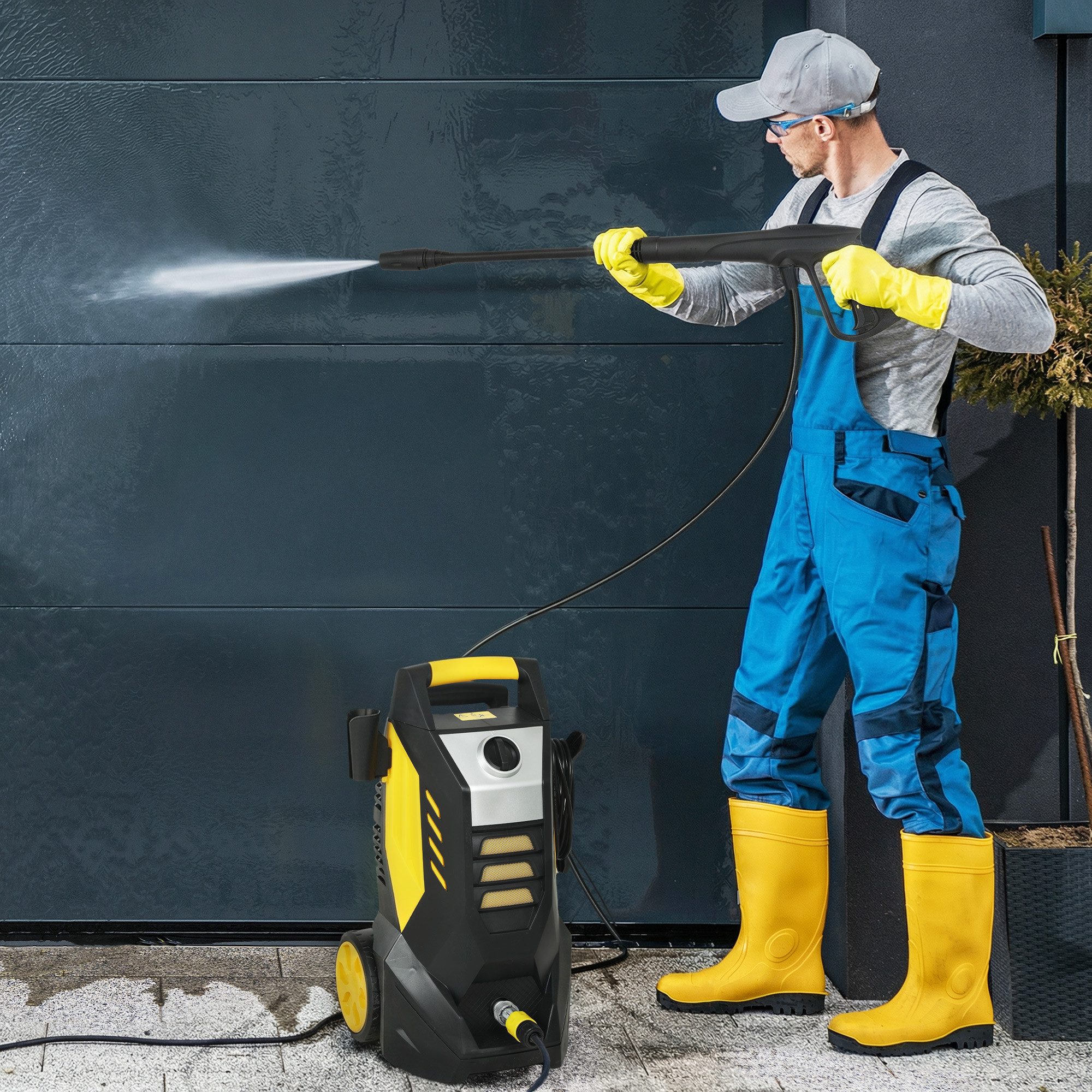 Outsunny Hochdruckreiniger tragbarer Druckreiniger mit Aluminiumpumpe und verstellbarer Düse, Druck max: 135 bar, 1800 W, Fördermenge max: 540 l/h, (Druckreiniger, 1 tlg., pressure washer), für Auto Terrasse Garten