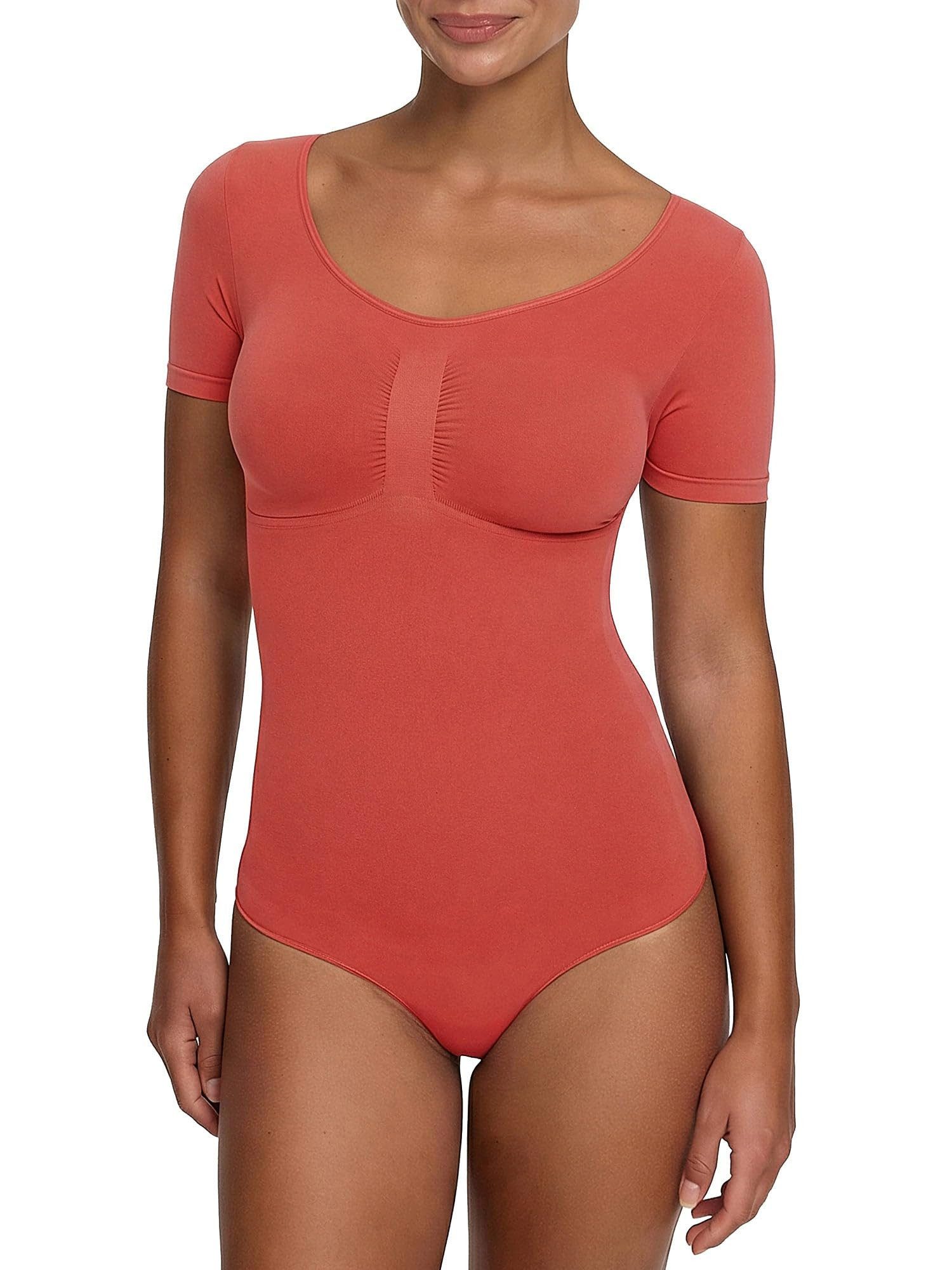 cfab by creamy fabrics Miederbody T-Shirt Bodysuit Sculpting Shapewear mit String-Coral-2XL (1-tlg) Figurformend