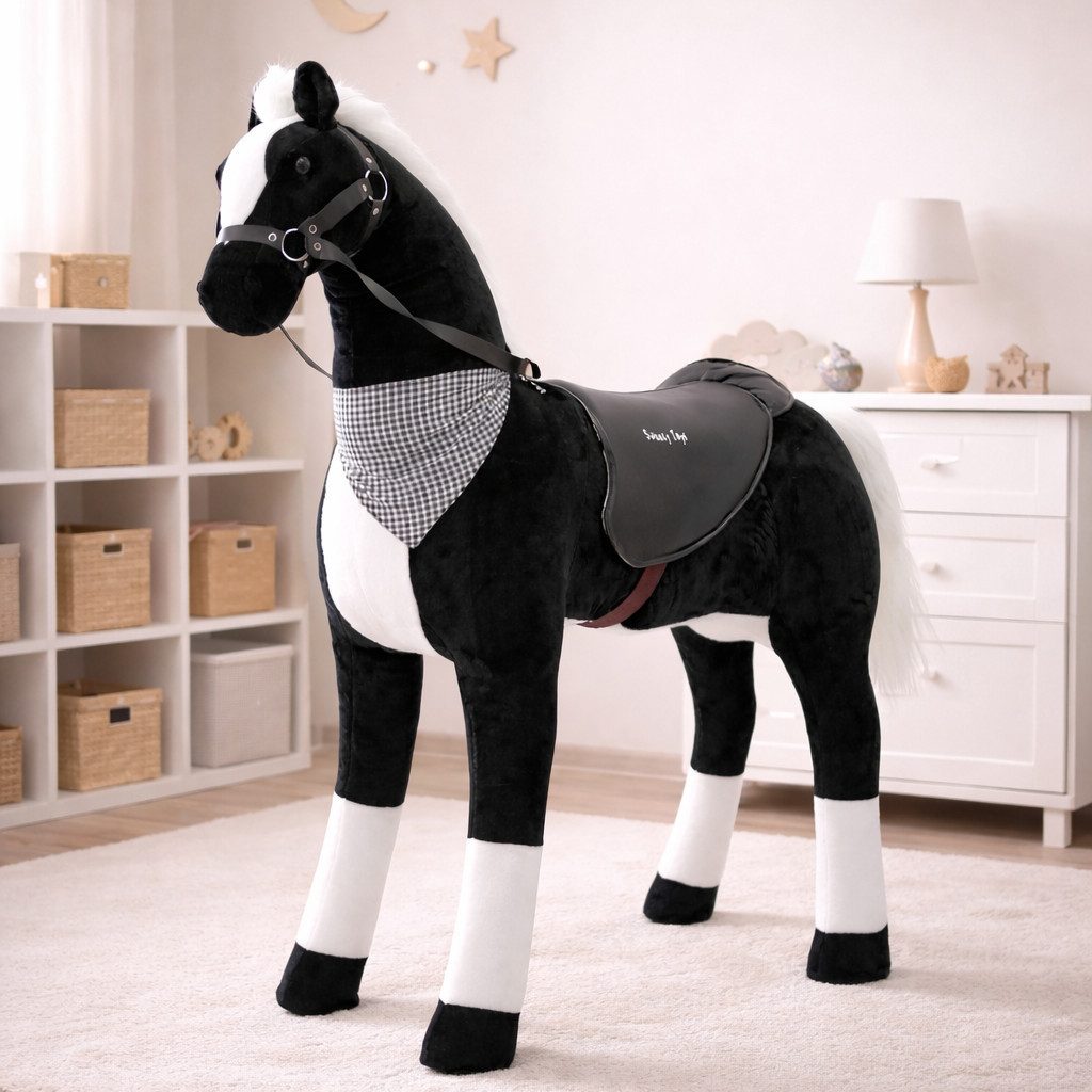 Sweety-Toys Stehpferd Sweety Toys 12893 Stehpferd Reitpferd mit Stahlunterbau schwarz 125cm