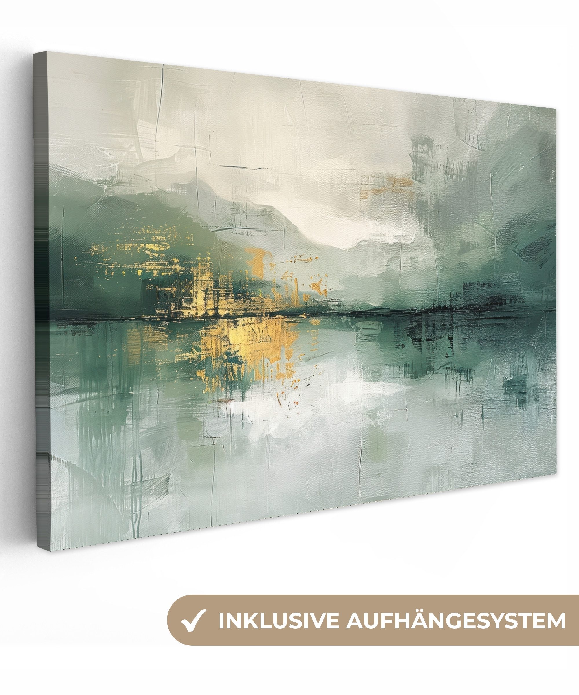 OneMillionCanvasses® Leinwandbild Grün - Modern - Abstrakt - Gold, Fotodruck (1 St), Leinwand Bilder Klein, Wand Dekoration Aesthetic 30x20 cm