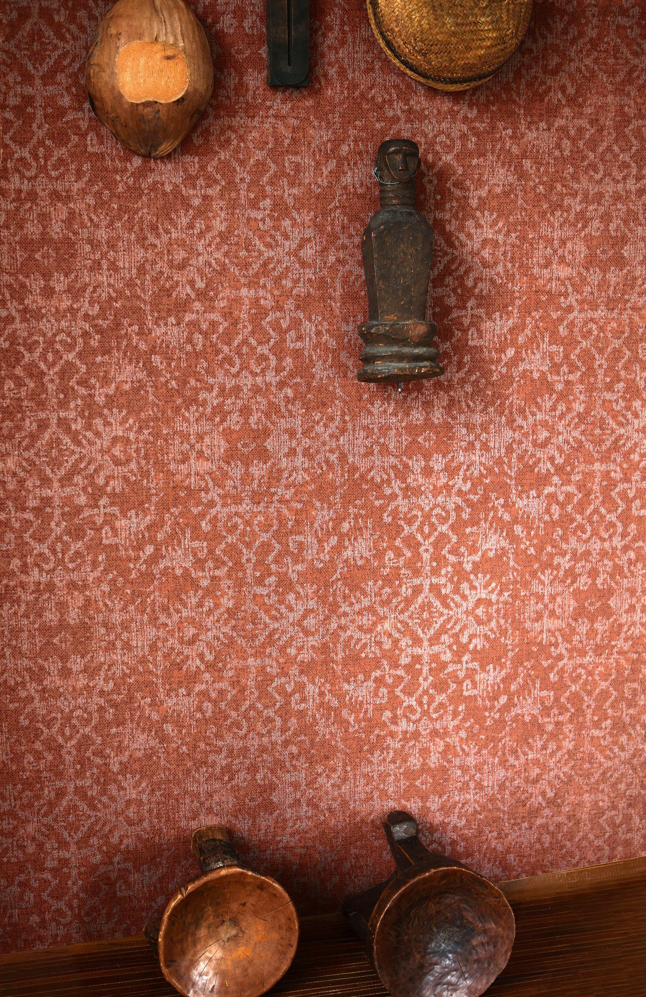 living walls Vliestapete ornamental, strukturiert, Ethno Lodge, rot/grau Barock, Tapete Ethnomuster, Desert