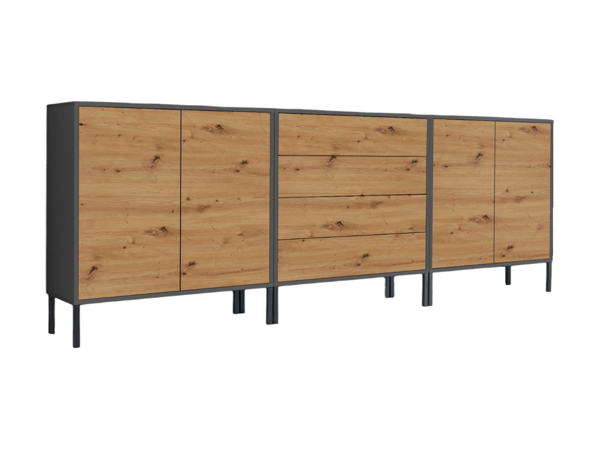 BMG Möbel Sideboard Mailand Set 5 (Schubladenkommode Kommode Anrichte, mit hochwertigen Metallfüßen), Push-to-Open-Funktion