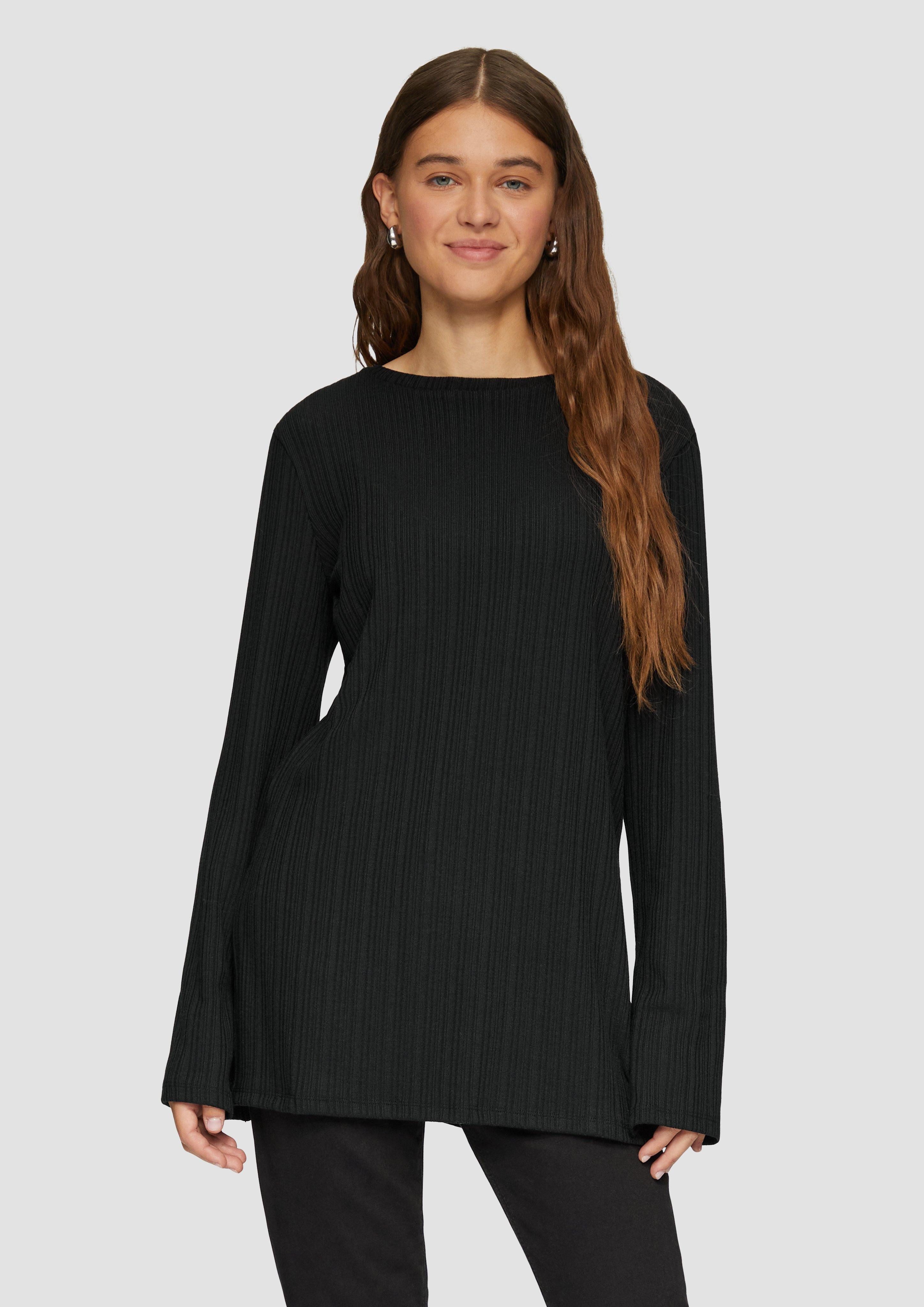QS Langarmshirt Geripptes Longshirt mit seitlichen günstig online kaufen