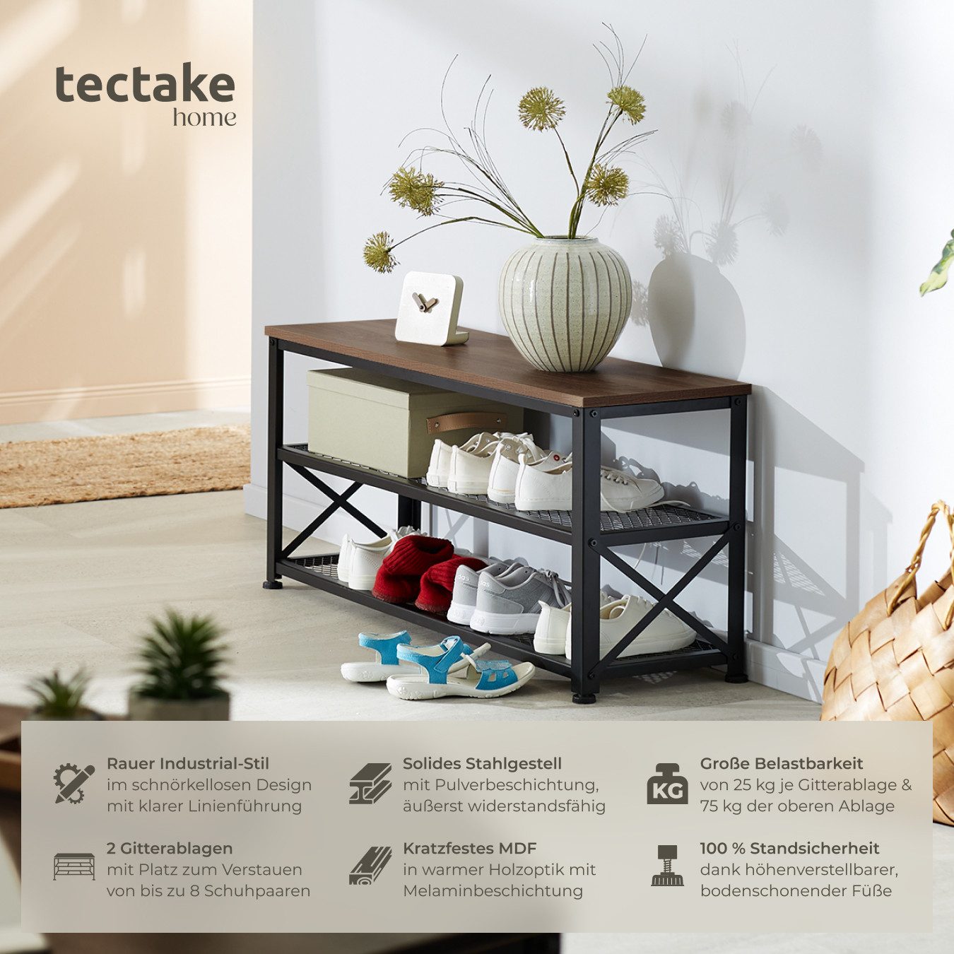 tectake Schuhregal Blackpool, Set 1-tlg., Industrial günstig online kaufen