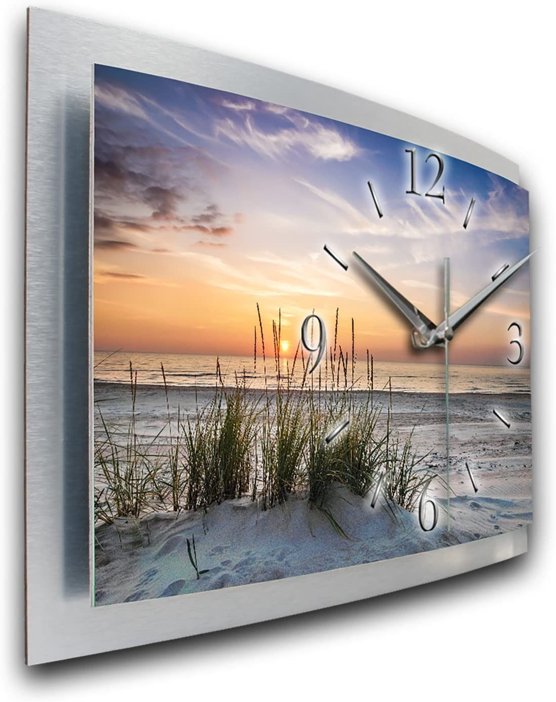 Kreative Feder Wanduhr „Sandstrand“ 3D Designer Wanduhr aus Alu, leise (ohne Ticken; Quarz oder Funkuhrwerk; verschiedene Größen)