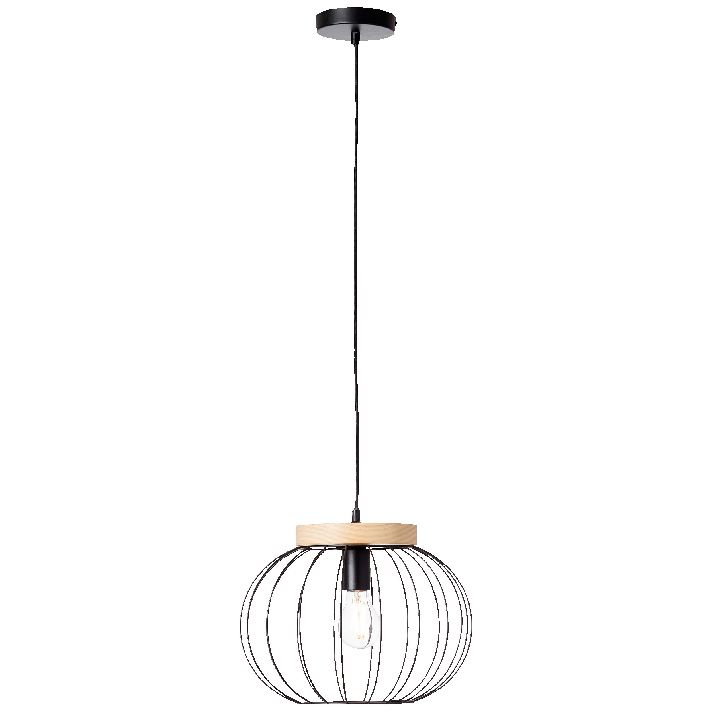Lightbox Pendelleuchte, ohne Leuchtmittel, Hängelampe, Ø 36 cm, E27, max. 40W, kürzbar, Metall/Holz, schwarz/holz