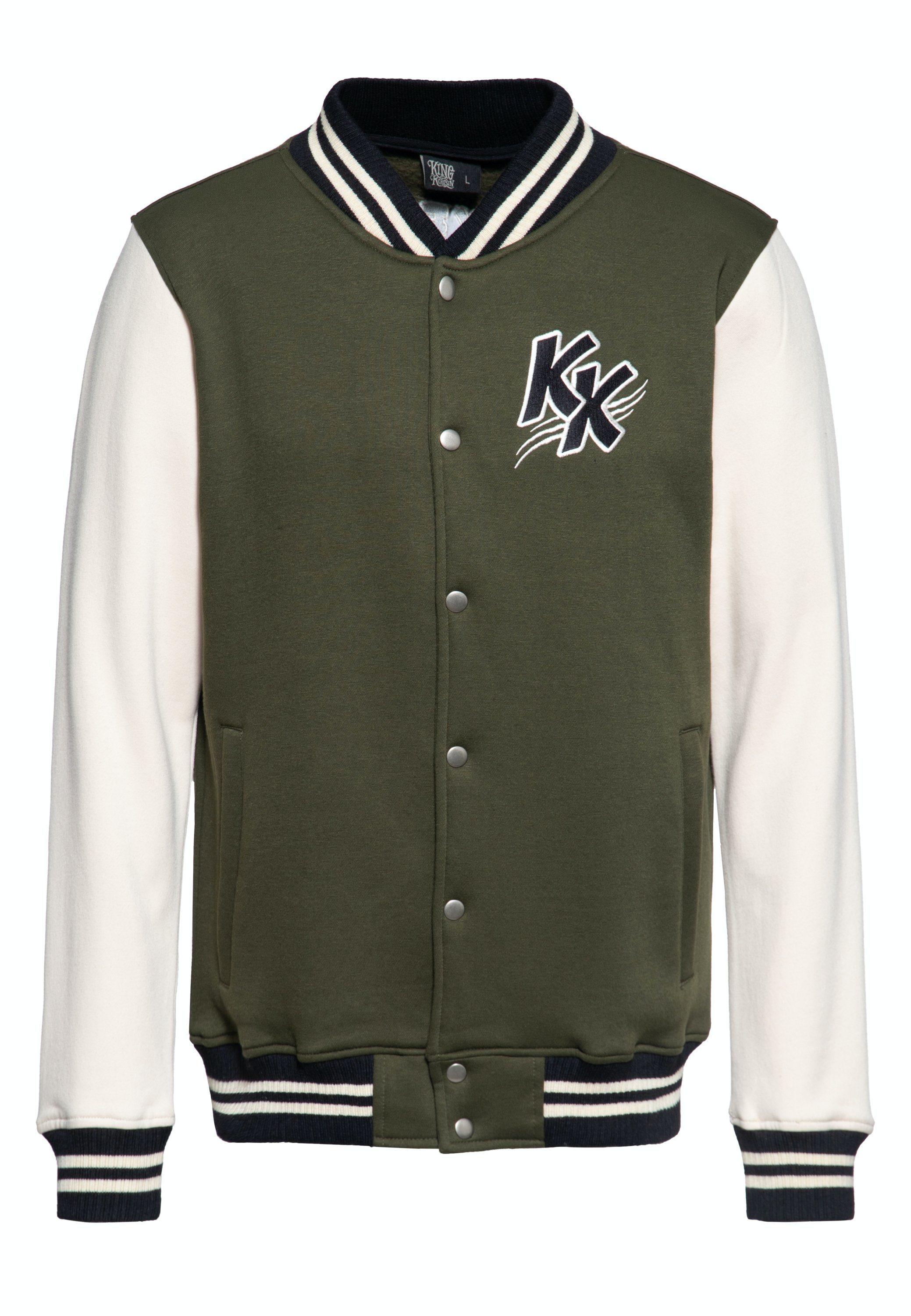 KingKerosin Collegejacke Street Rebel mit plakativer vintage Stickerei im Comic-Style Backside