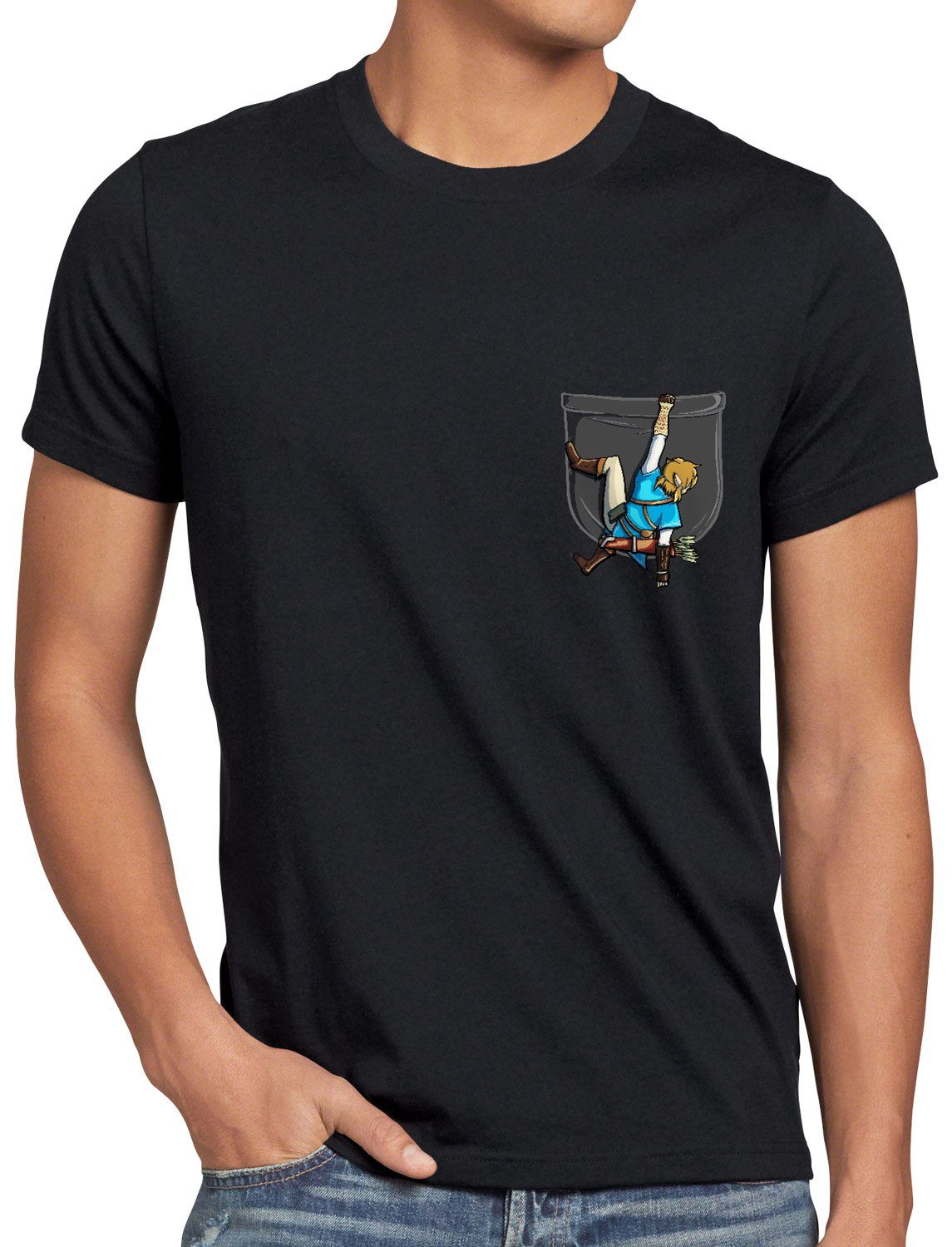 style3 Print-Shirt Herren T-Shirt Wild Link hyrule gamer hemdtasche schwarz
