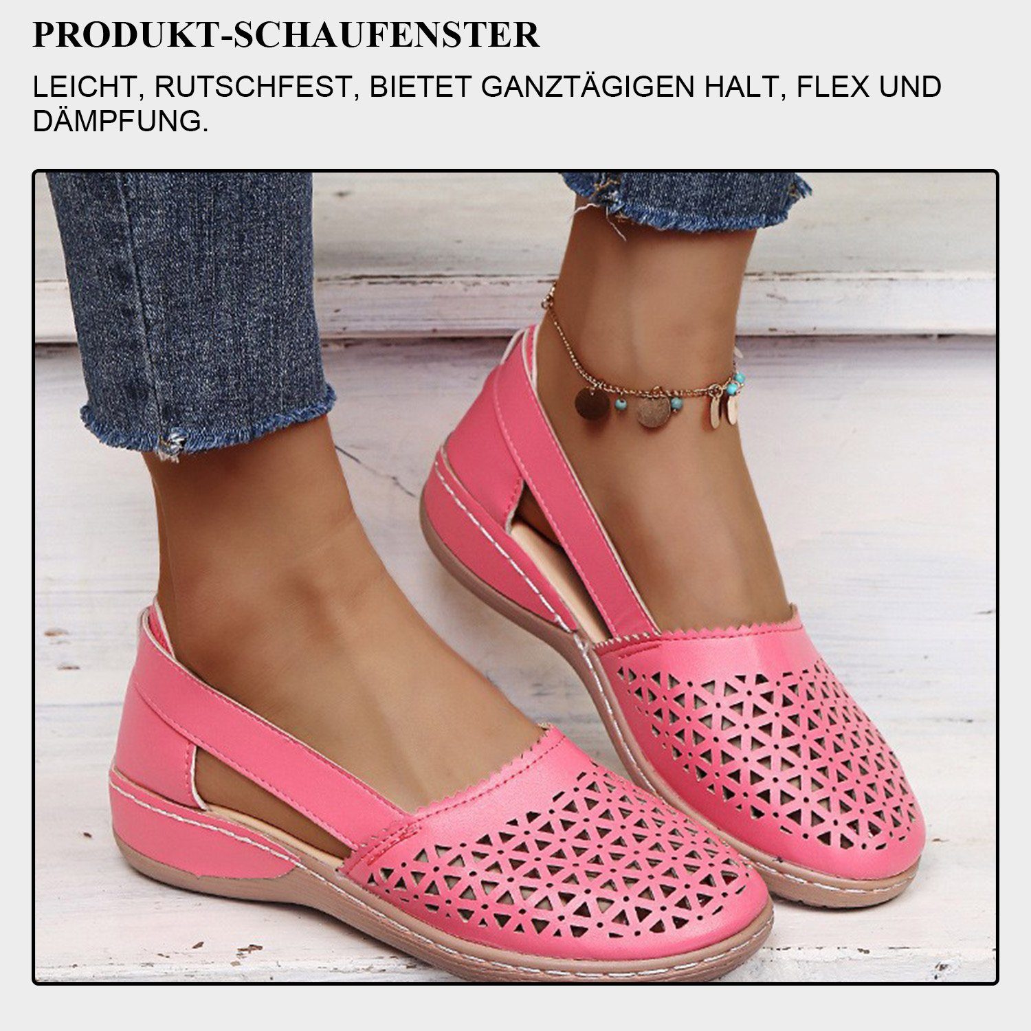 Daisred Damen Flache Strandschuhe Outdoorsandale Sandale Sommer Rosenrot Sandalen