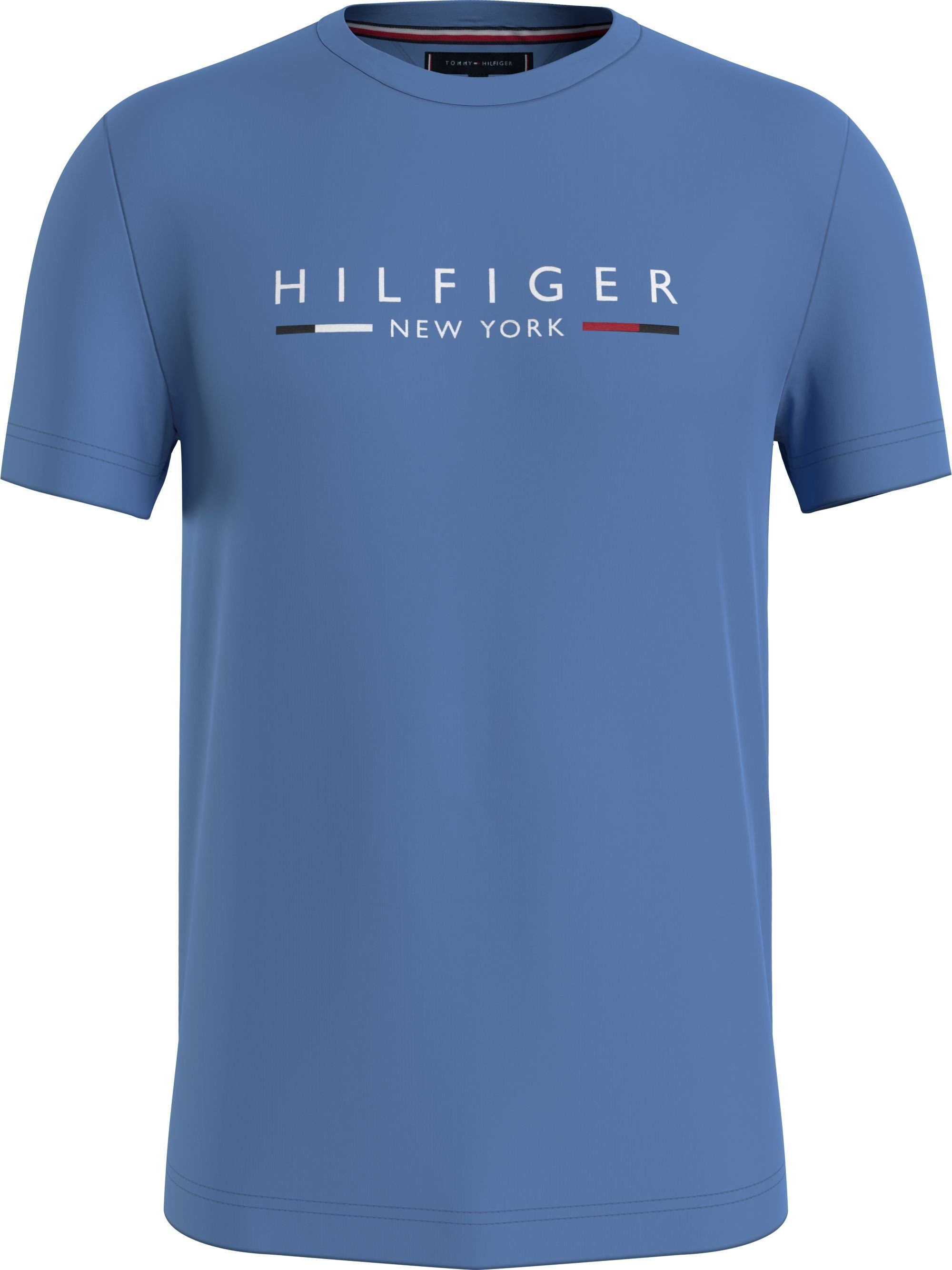 T-Shirt TEE YORK Tommy HILFIGER Hilfiger mit NEW der Logoschriftzug auf blau Brust