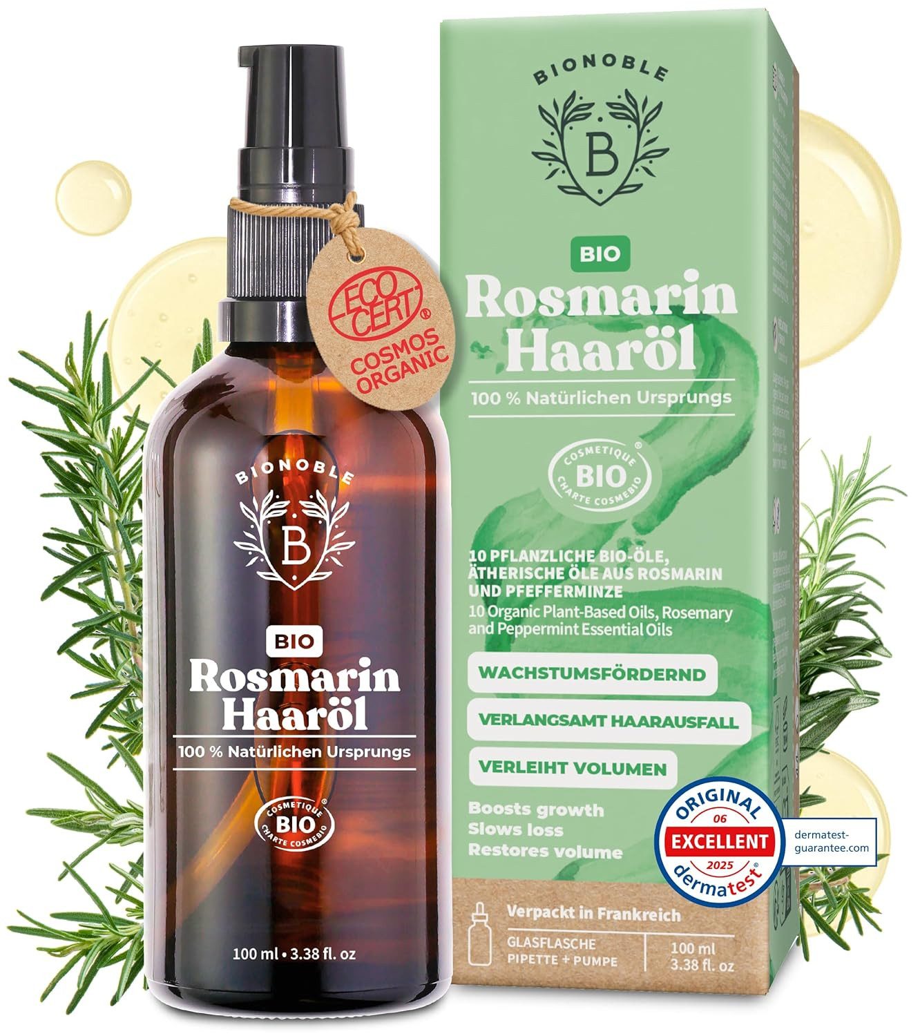 BIONOBLE Haaröl Natürliches Haaröl mit Rosmarin- & Rizinusöl, für Kopfhaut, Haarwachstum und intensive Pflege