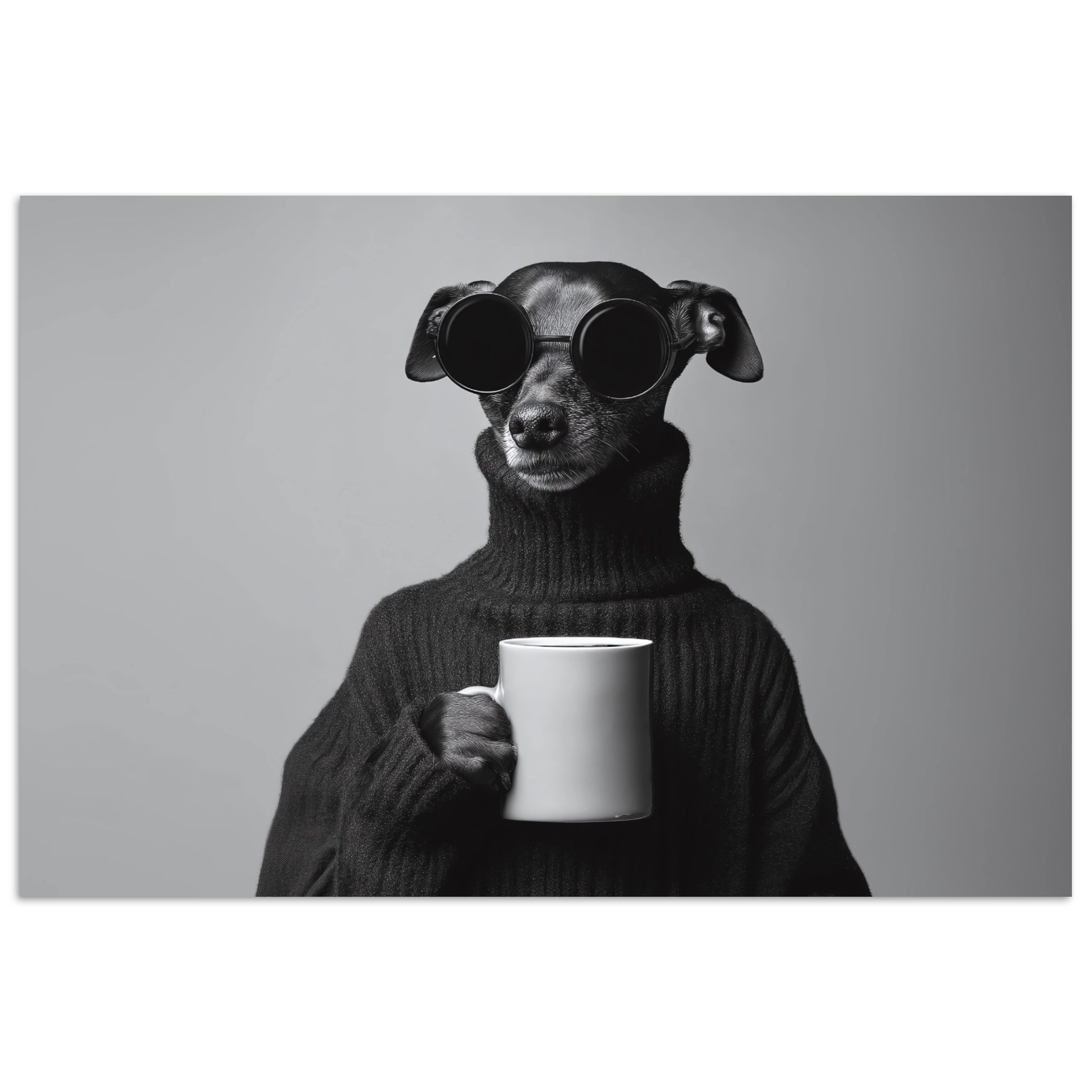MuchoWow Poster Rollkragenpullover - Hund - Brille - Becher, (1 St), Poster ohne Rahmen, Wandbild, Wandposter, 30x20 cm
