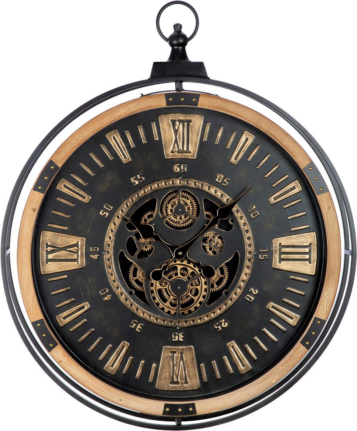 GILDE Wanduhr Wanduhr rund Pertador schwarz (Zahnrädermotiv, Uhrwerk, Wohnzimmer, Büro, Industrial, Dekoration)