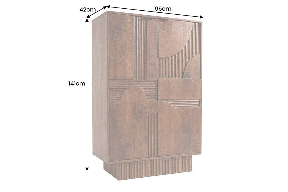 riess-ambiente Barschrank ART DECO 140cm braun - Massivholz, 3D-Front, 24 Flaschen (Einzelartikel, 1-St) mit Schubladen & Gläserhalter – ideal für Esszimmer & Wohnzimmer