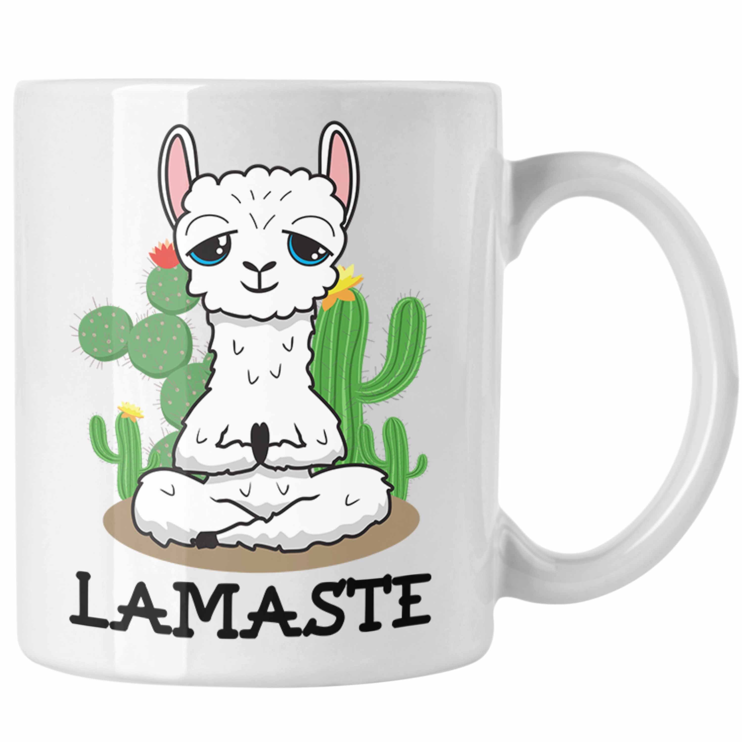 Trendation Tasse Trendation - Llama Lamaste Yoga Tasse Lustig Geschenk Lama Yoga-Posen Sport Geschenkidee Sport Weiss