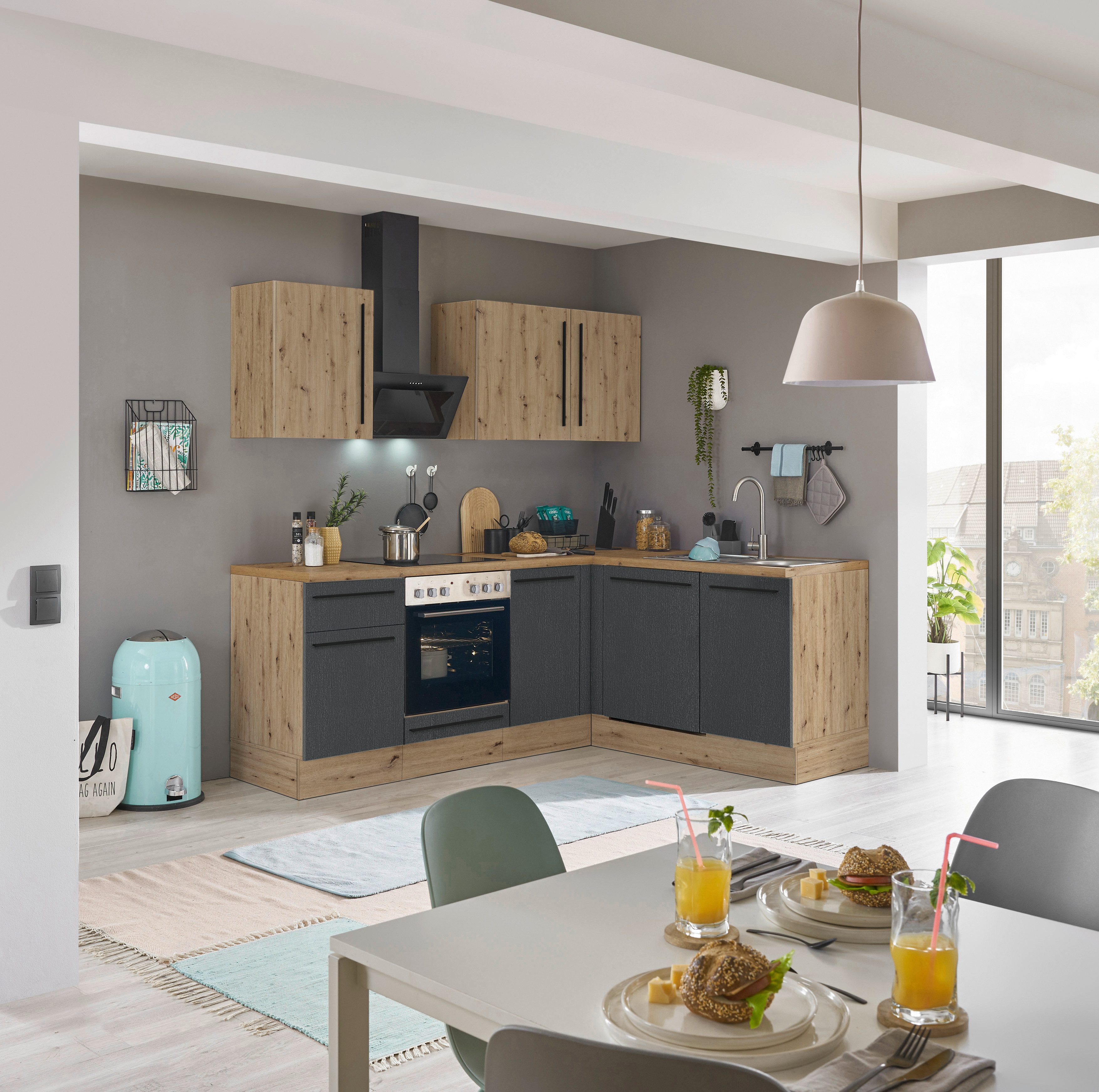 KOCHSTATION Winkelküche Florida, Stellbreite 220x175 cm, wahlweise mit E-Geräten, mit Softclose für Türen und Schubkästen