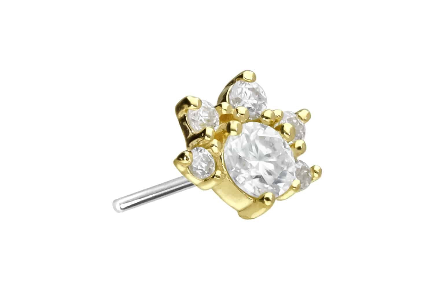 Piercing-Set 14 Karat Gold Aufsatz mit Titan Push Pin MOISSANIT-BLUME