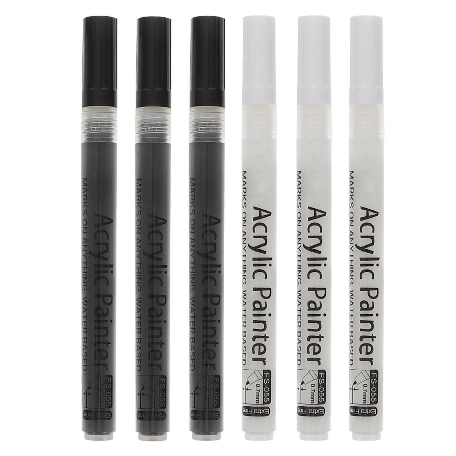 LuxusKollektion Marker Acryl Marker Kinder 6er Pack 0,7mm Weiß/Schwarz