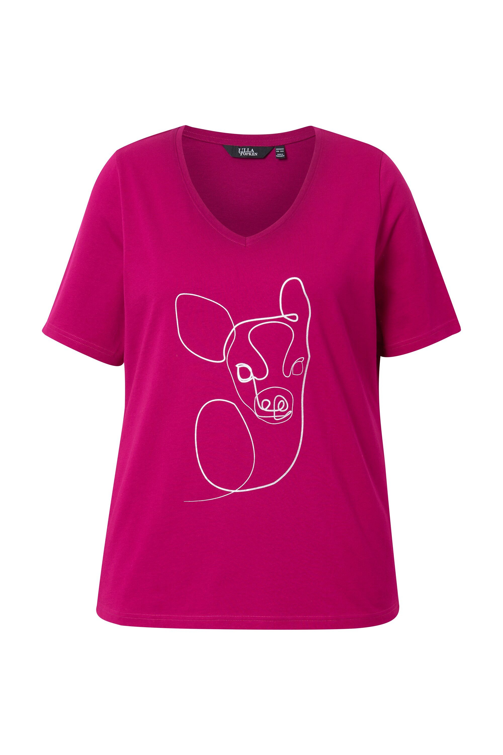 Ulla Popken T-Shirt T-Shirt Metallic-Tiermotiv V-Ausschnitt Halbarm günstig online kaufen