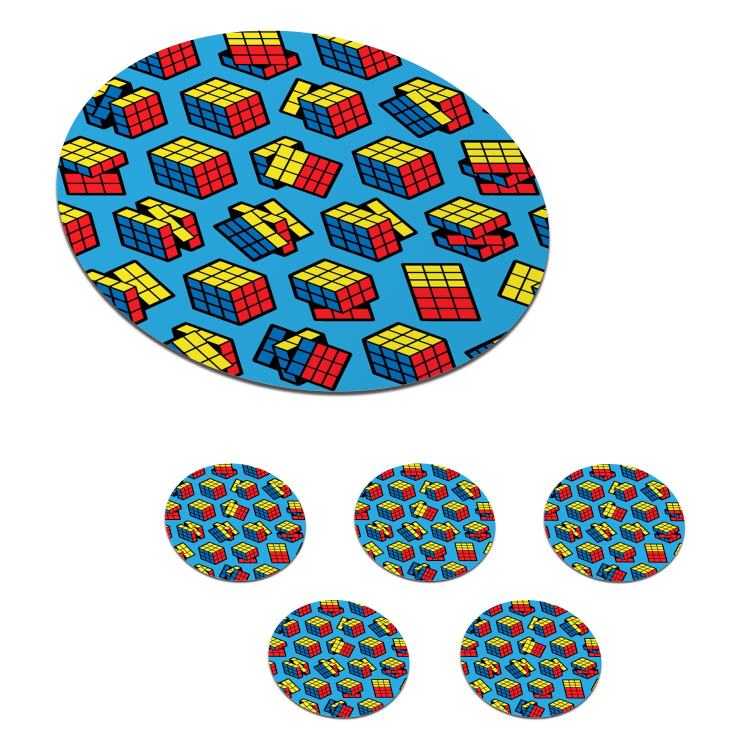 MuchoWow Glasuntersetzer Muster - Rubiks Kinder cube - Tasse, - - für Zubehör Tassenuntersetzer, 6-tlg., CubePatrone Jungen Gläser, Becher Korkuntersetzer, Getränkeuntersetzer, - Kidsn