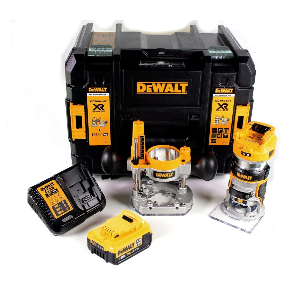 DeWalt Oberfräse DCW 604 M1 Akku Kombifräse 18V 55mm + 1x Akku 4,0 Ah + 1x