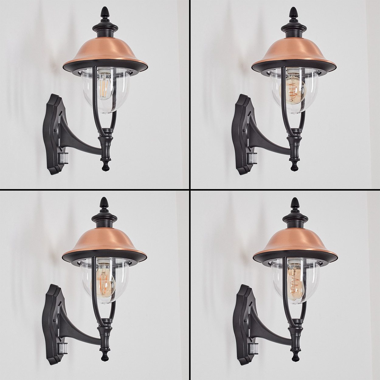hofstein Außen-Wandleuchte Außenwandlampe Metall/Kunststoff in Schwarz/Kupfer/Klar, E27, IP44, ohne Leuchtmittel, Wandleuchte mit Bewegungsmelder im Vintage/Antik/Landhaus-Design