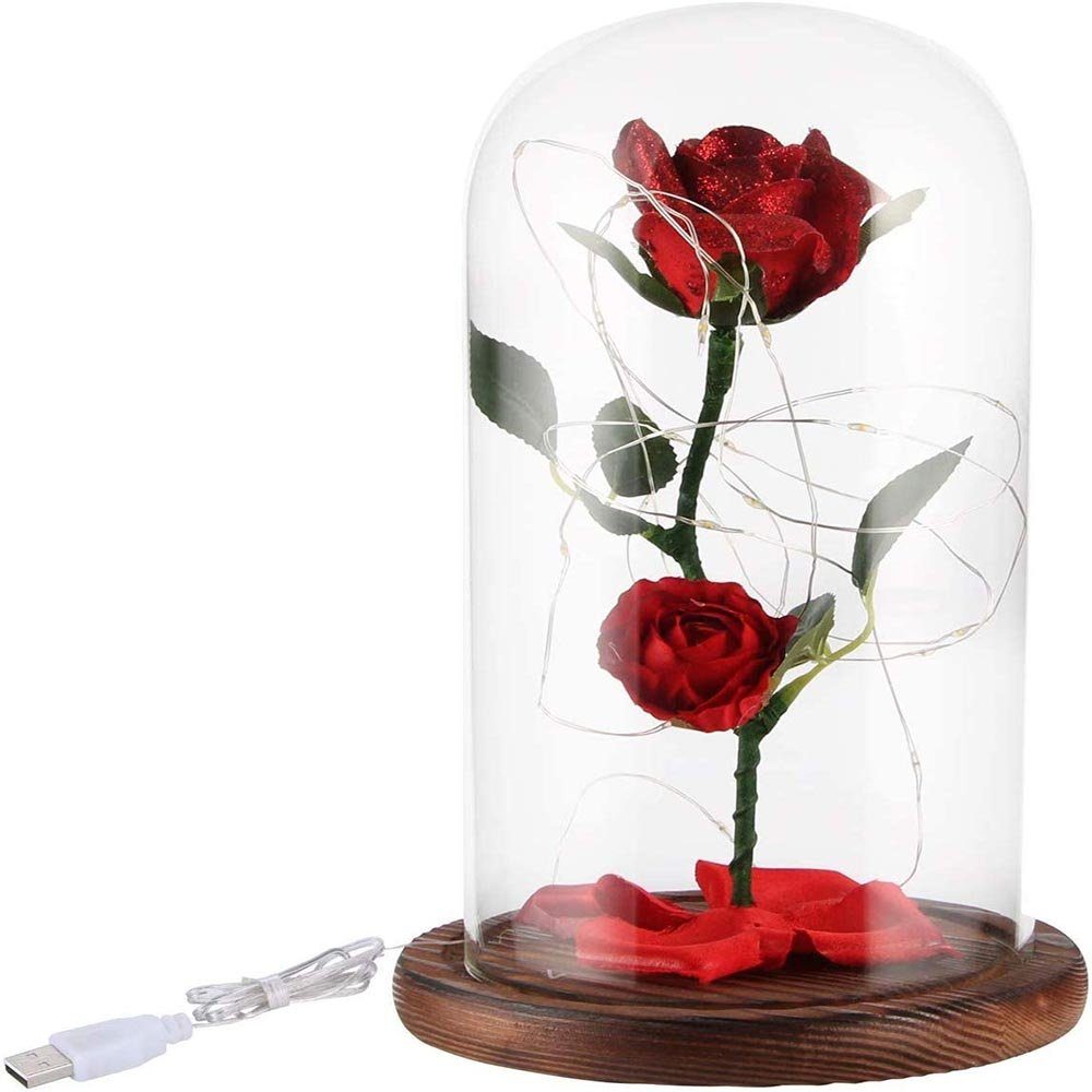 LED Tisch Lampe Deko Beleuchtung Wohn Ess Zimmer Rosen Blumen Topf Leuchte rot 