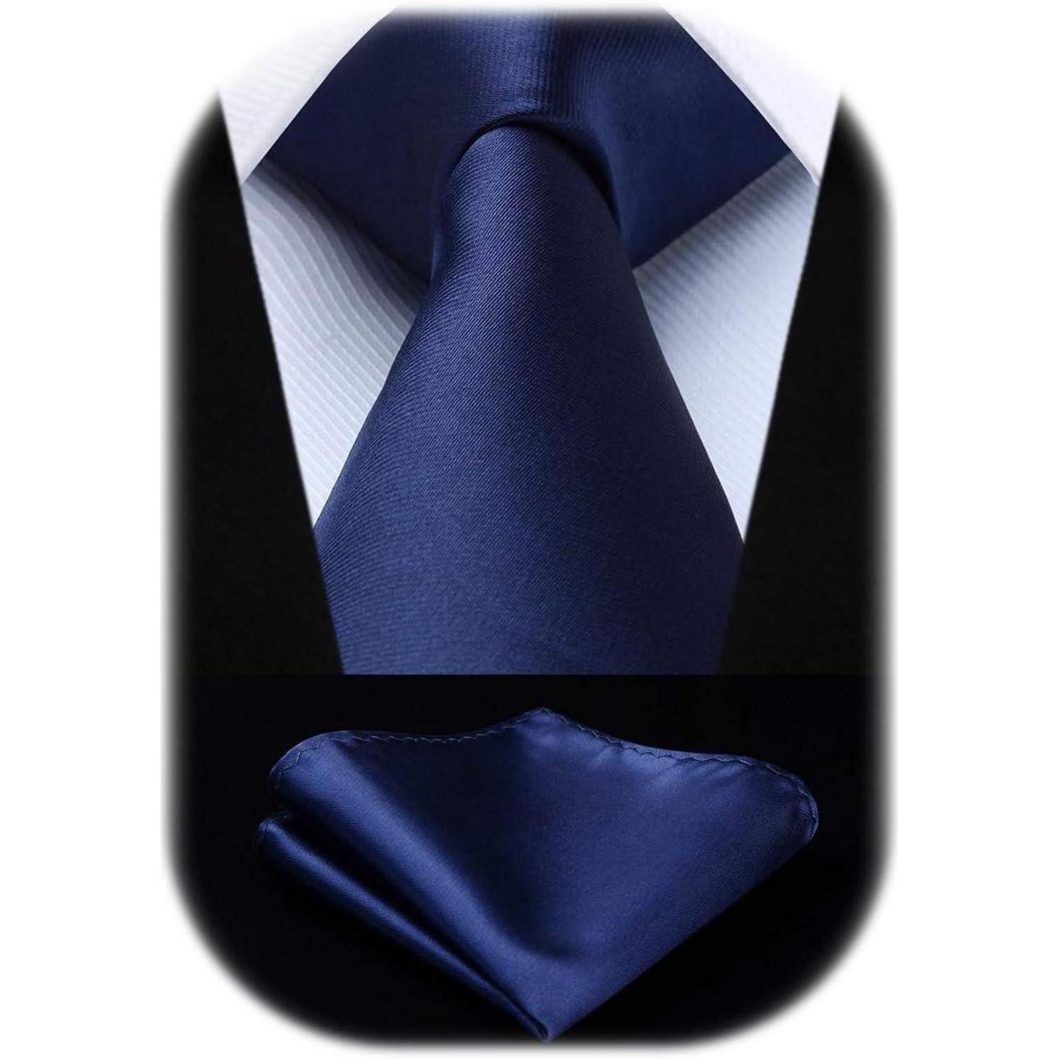 LuxusKollektion Krawatte Extra Lange Navy Blaue Herren Krawatte & Einstecktuch Set