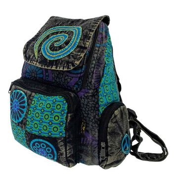 KUNST UND MAGIE Rucksack Kunst und Magie Bunt Hippie Rucksack "Spirale" Stonewashed Nepal Fair