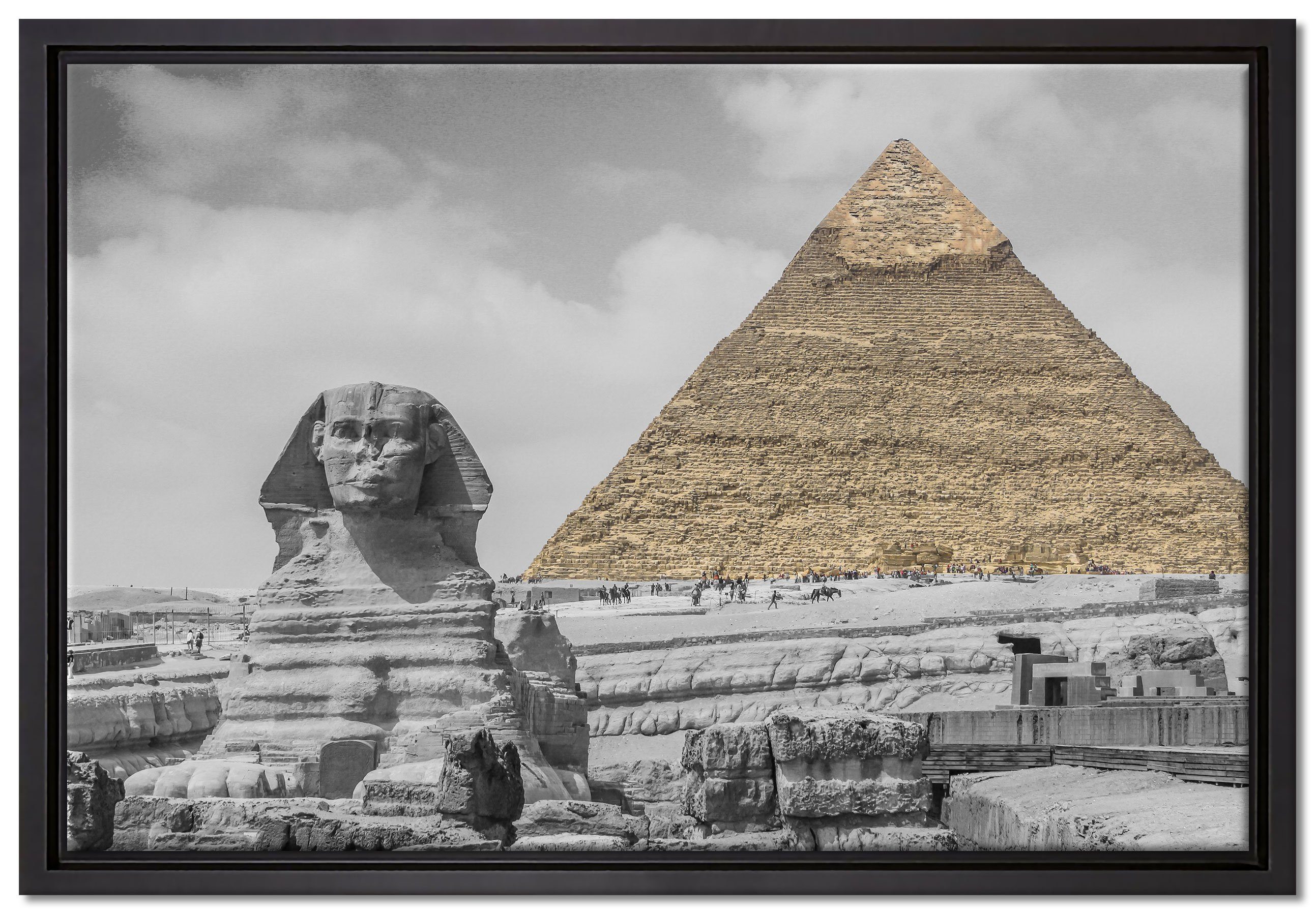 Pixxprint Leinwandbild Sphinx vor Pyramide, Wanddekoration (1 St), Leinwandbild fertig bespannt, in einem Schattenfugen-Bilderrahmen gefasst, inkl. Zackenaufhänger