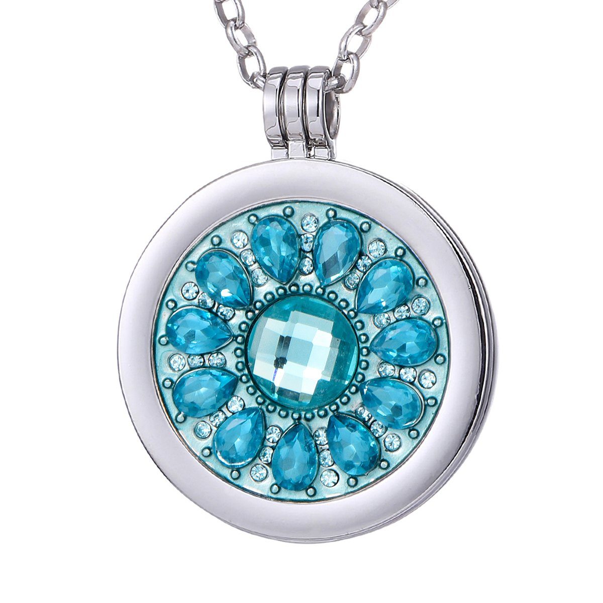 Morella Kette mit Anhänger Halskette 70 cm mit Coin Amulett 33 mm (2-tlg), Silberne Kette inkl. austauschbarem Coin, im Samtbeutel