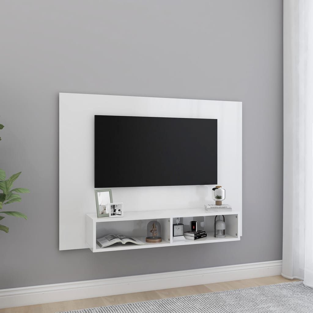 vidaXL TV-Wand TV-Wandschrank Hochglanz-Weiß 120x23,5x90 cm Holzwerkstoff, (1-St)