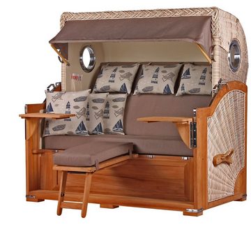 bene living Strandkorb Königssee 3-Sitzer Teak - PE shell - Modell 540, BxTxH: 170x95x170 cm, Volllieger ca. 175 Grad, Ostsee-Strandkorb Komplettset, inkl. Liftersystem und Bullaugen