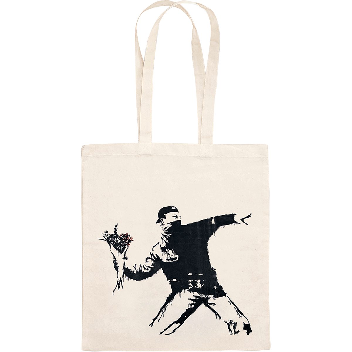 Anaconda Umhängetasche Stofftasche Bansky - Blumenwerfer: Aus 100% Baumwolle mit langen Tr