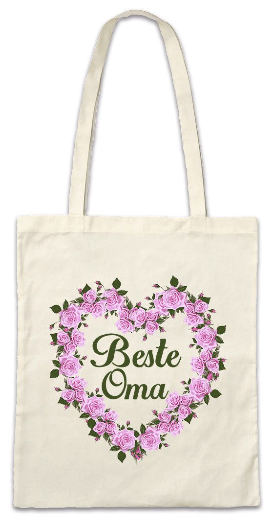 Urban Backwoods Beuteltasche Beste Oma Rosen Herz Stofftasche II Omi Großmutter Enkelkinder Enkel (1-tlg), Geschenk Granny Blumen