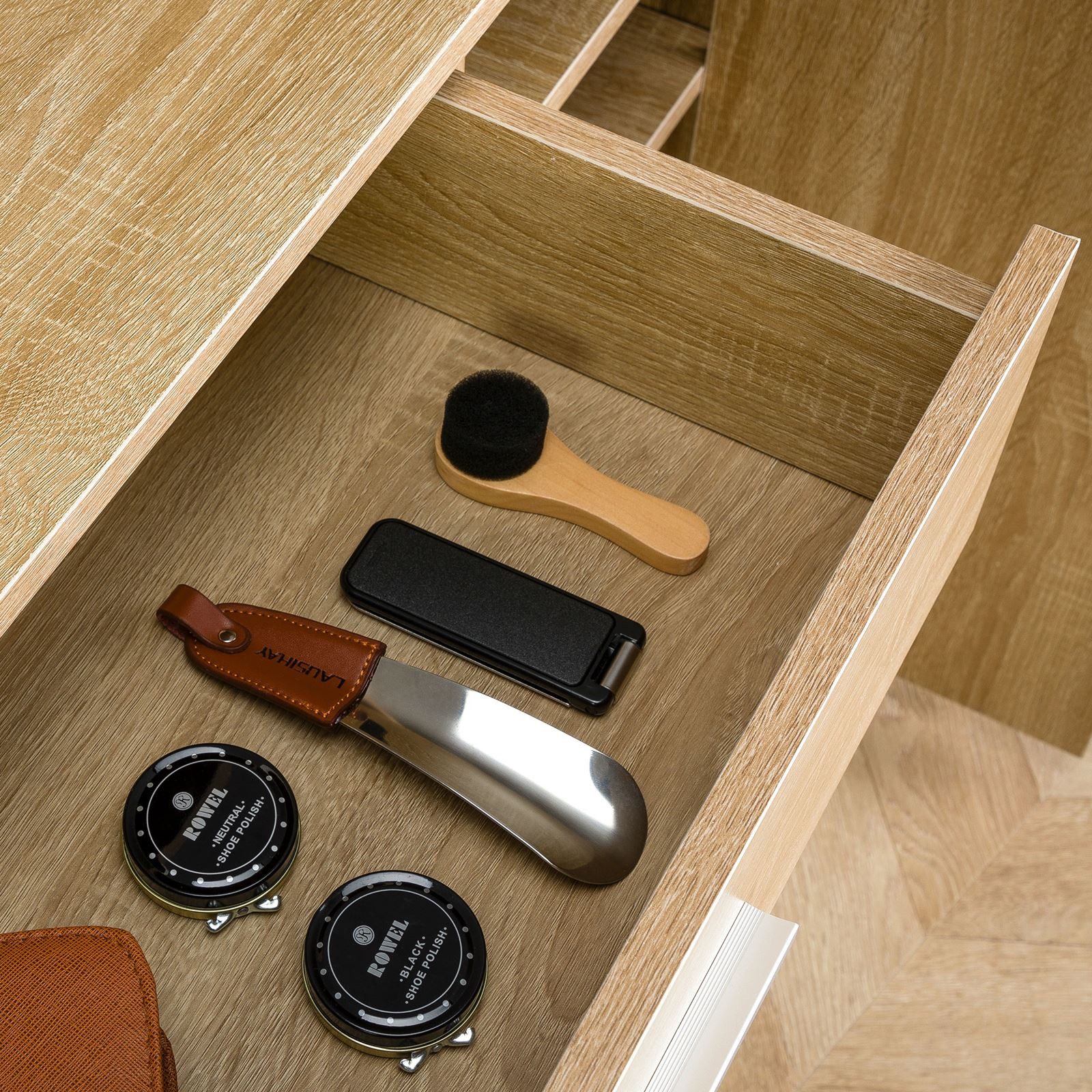 CARO-Möbel Schuhschrank DEUSTO Schmale Flurkommode mit Schublade und 3 Türen eicheoptik – Bild 5 von 5