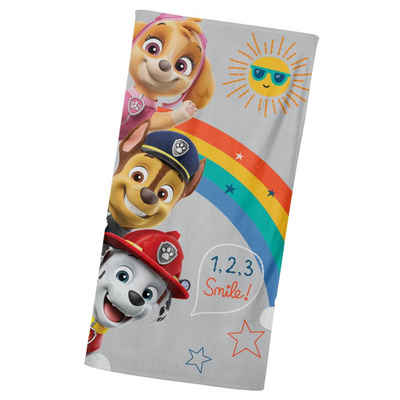 MTOnlinehandel Badetuch Paw Patrol 70x140 cm, 100 %, Baumwolle (1-St), Strandtuch Smile Regenbogen mit Chase, Marshall & Skye für Kinder