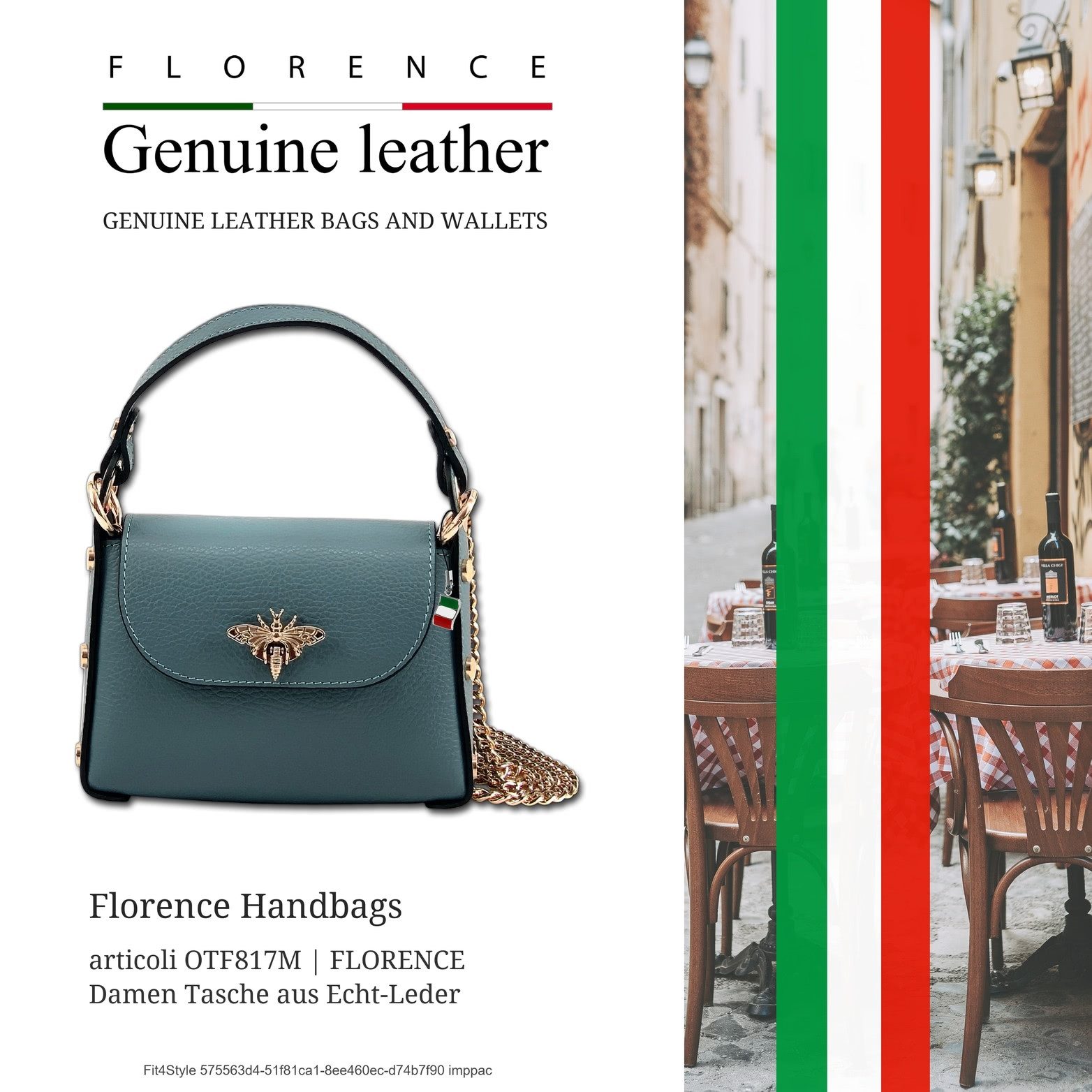 FLORENCE Umhängetasche blau Florence Tasche Leder (Umhängetasche, Umhängetasche), Damen Tasche Echtes Leder grün, Made-In Italy