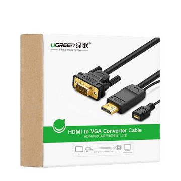 UGREEN Adapter Bildkonverter HDMI - VGA mit Micro USB Power 1,5m schwarz HDMI-Kabel, (150 cm)