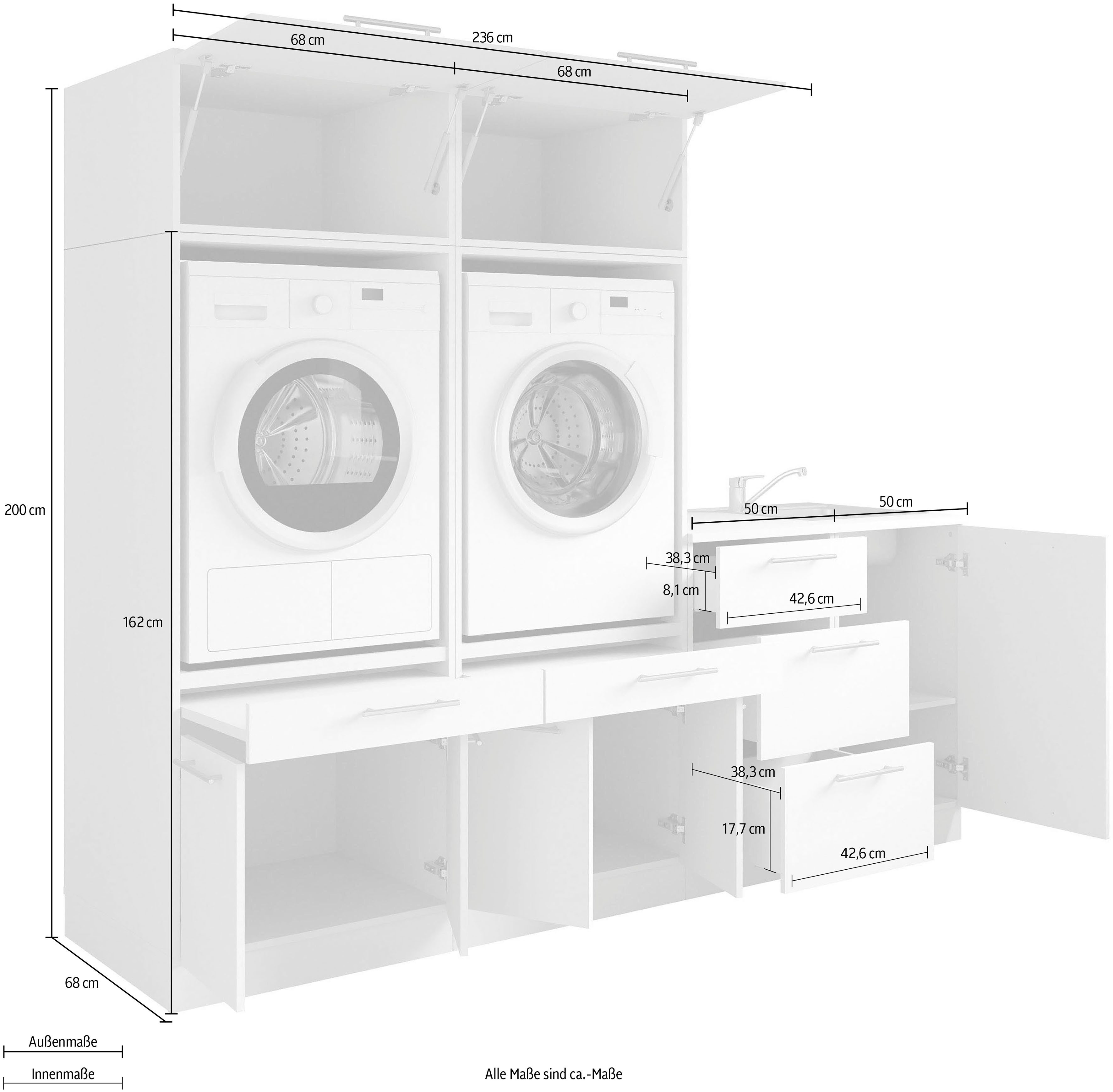 Laundreezy Mehrzweckschrank-Set Laundreezy, 6-tlg. Mehrzweckschrank-Set B/H/T 236/200/68 cm, (6-St), Breite 236 cm, Soft-Close-Funktion für Türen