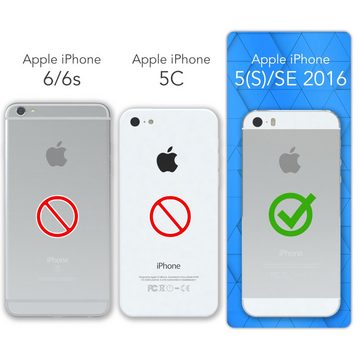 EAZY CASE Handyhülle Flipcase für Apple iPhone SE 2016 / iPhone 5/5S 4,0 Zoll, Tasche Klapphülle Handytasche zum Aufklappen Etui Kunstleder Schwarz