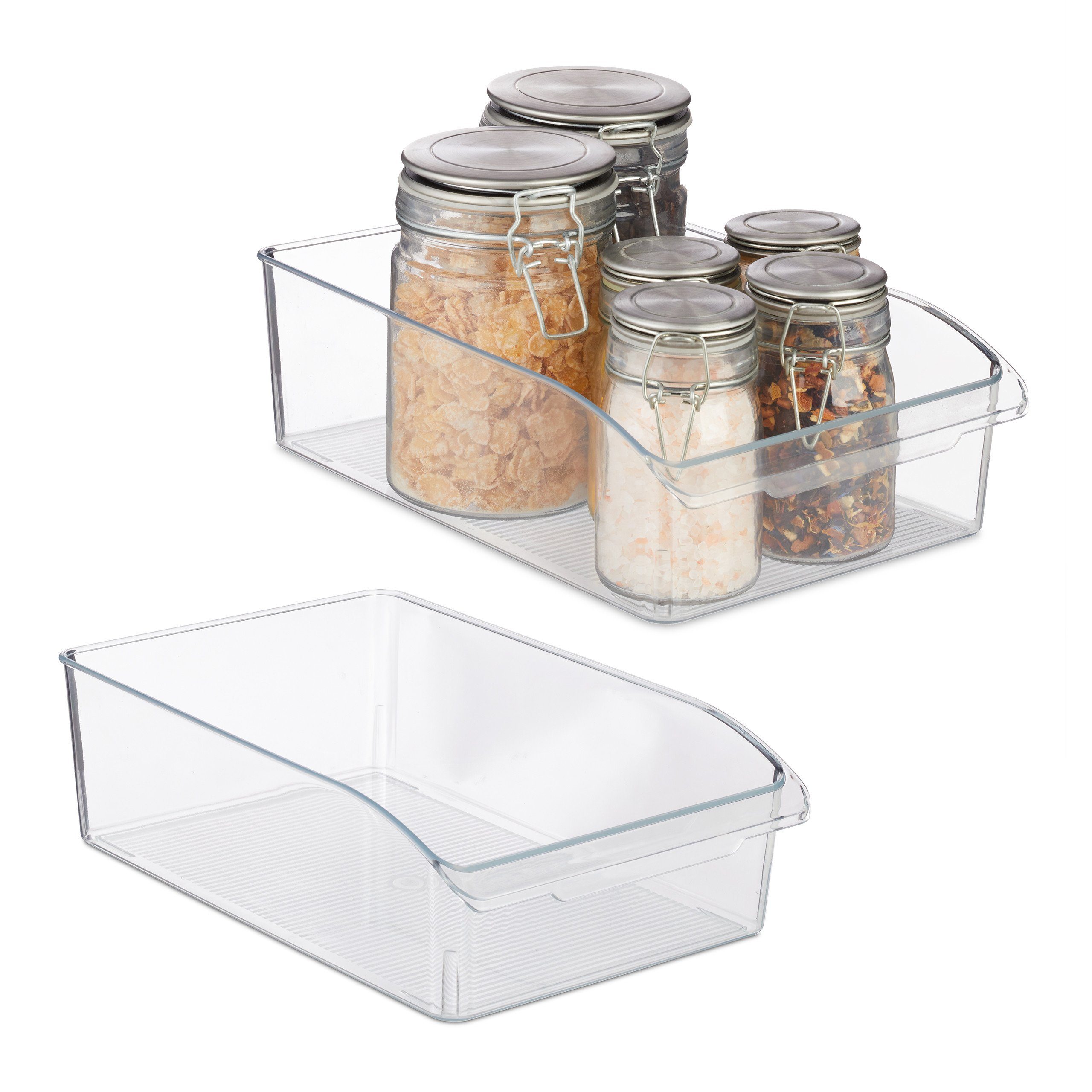 Relaxdays Kühlschrank Organizer 38cm - Transparente Aufbewahrungsbox Mit Griff