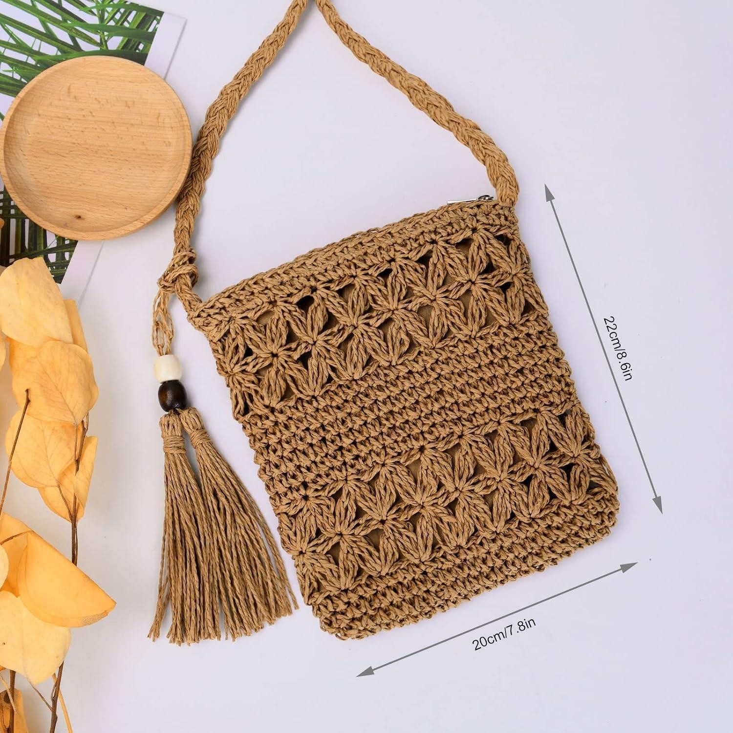 LuxusKollektion Umhängetasche Strohtasche Damen Stroh Umhängetasche Vintage Quaste Strand Crossbody