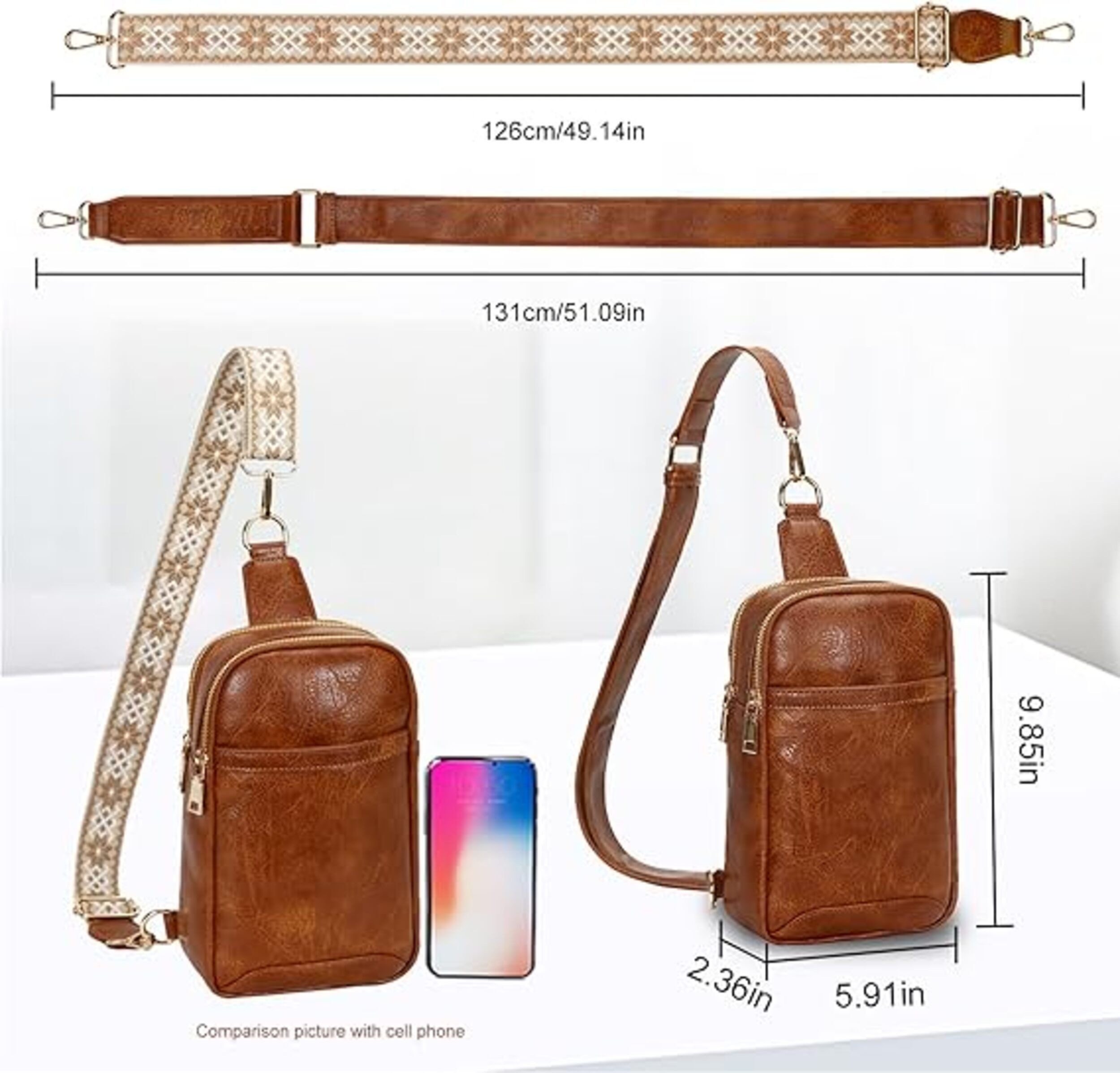 M-Diamant Umhängetasche Kompakte Crossbody Brusttasche mit Wechselgurt Leic günstig online kaufen